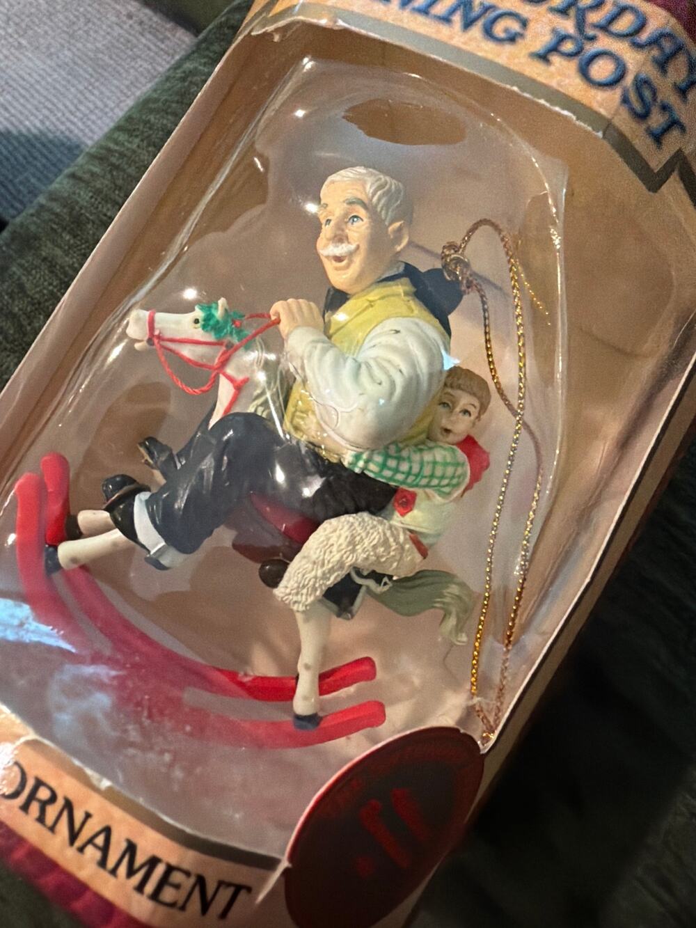 Vintage Saturday Evening Post Christmas tree ornament Grandpa and child